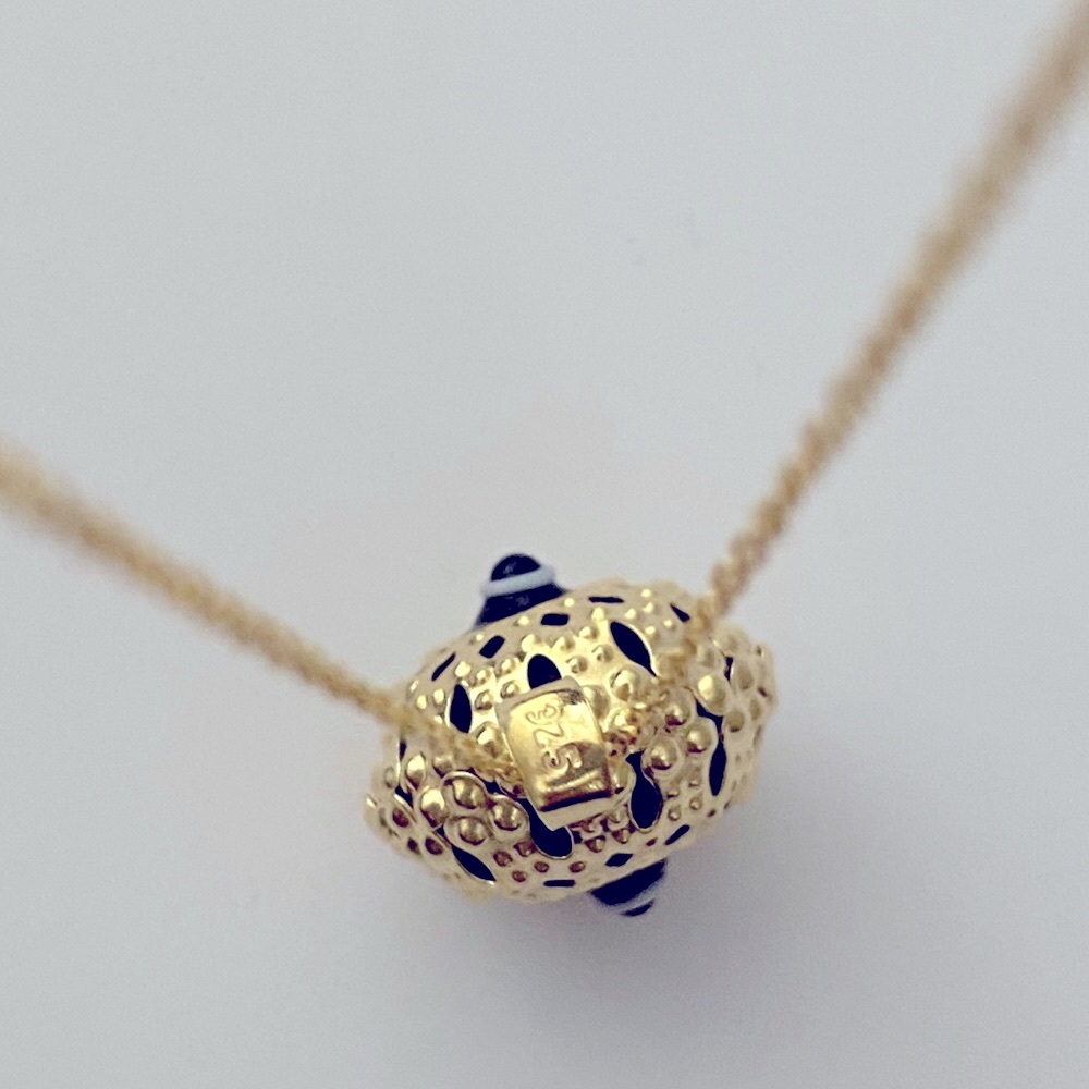 🧿925 Silver necklace glass blue evileye bead yellow gold plated - Picture 2 of 6